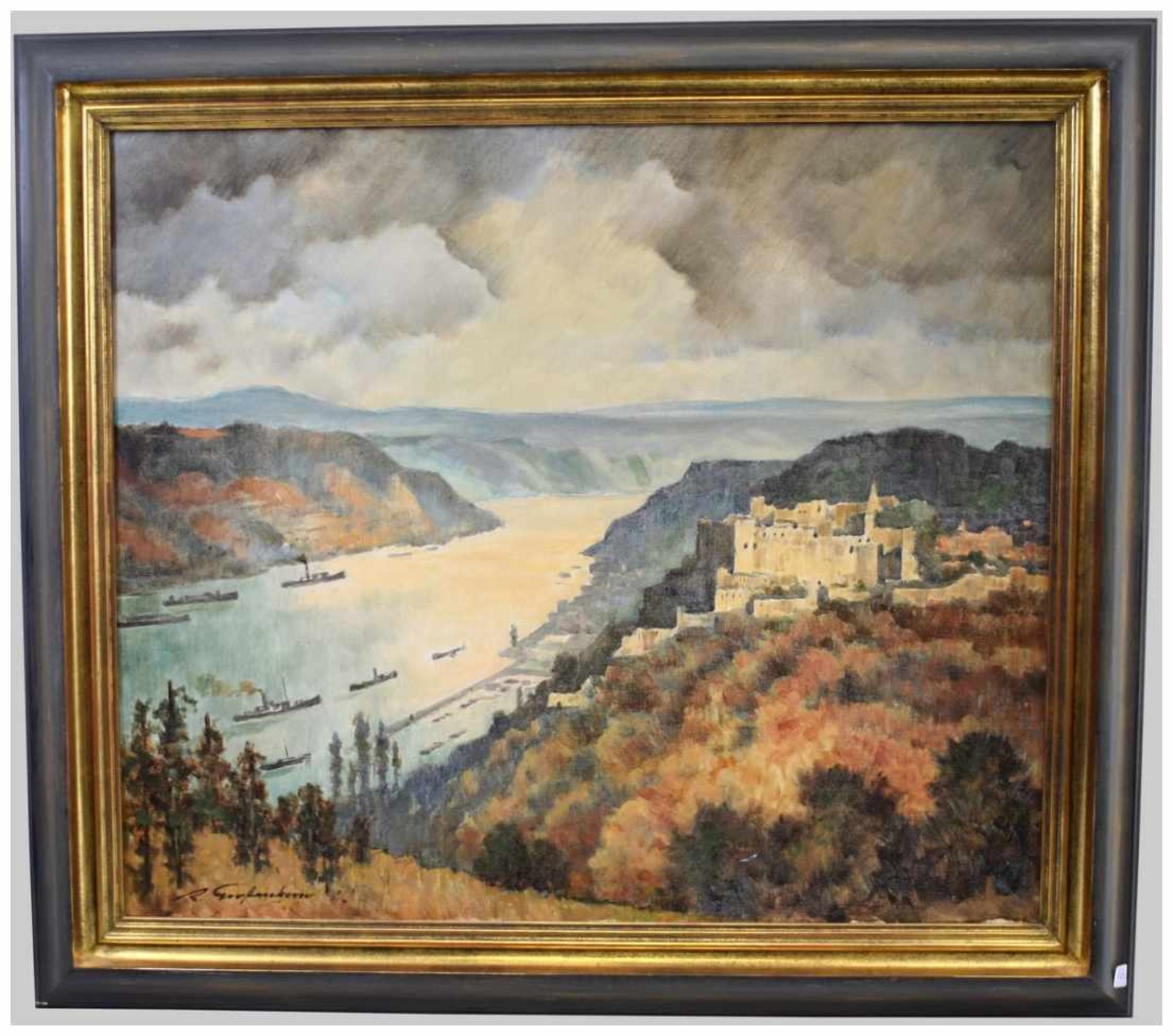 Robert Gerstenkorn 1877 Wetzlar-1965 Bonn, tätig in Koblenz, Ansicht der Burg Rheinfels mit St. Goar