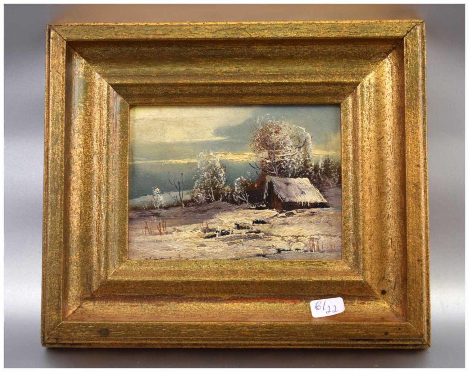 Unbekannter Maler Anfang 20. Jh., Wintertag, Öl/Holz, u.l.sign., 10 X 12 cm, Goldrahmen