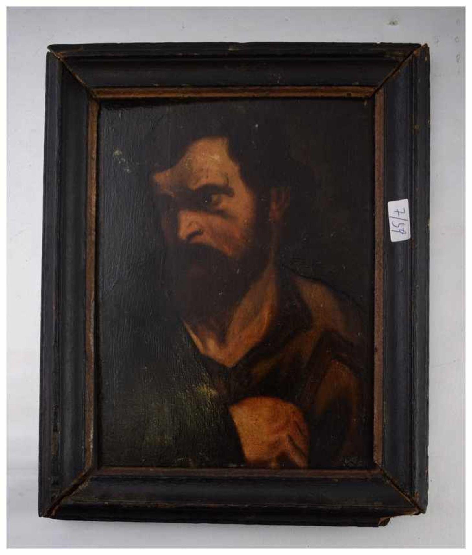 Unbekannter Maler 18. Jh., Portrait eines bärtigen Herrn, Öl/Holz, 17 X 24 cm, schwarzer Rahmen