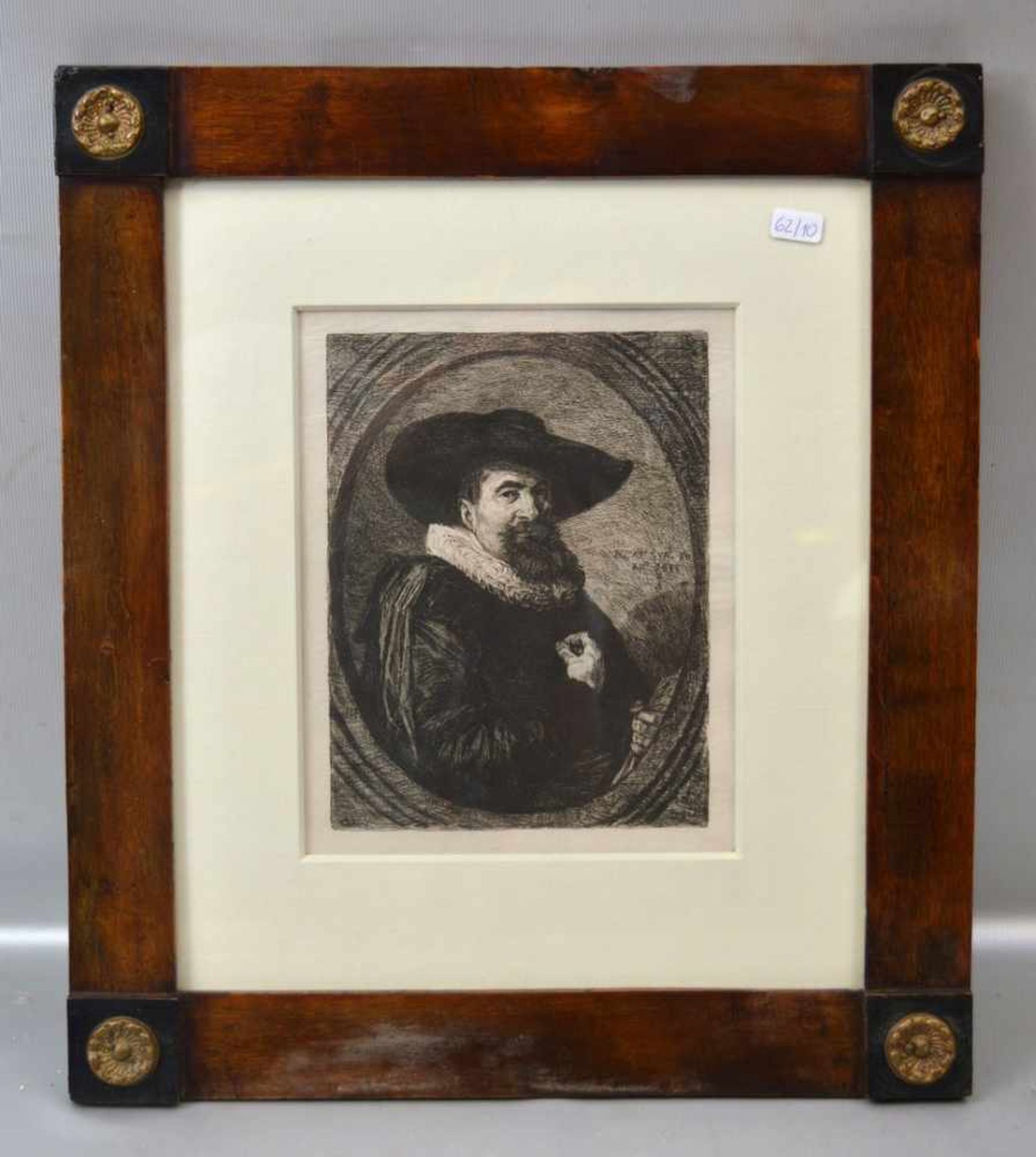 Kupferstich Portrait eines Adligen, Hartholzrahmen, 32 X 36 cm, mit schwarz abgesetzten Ecken, mit