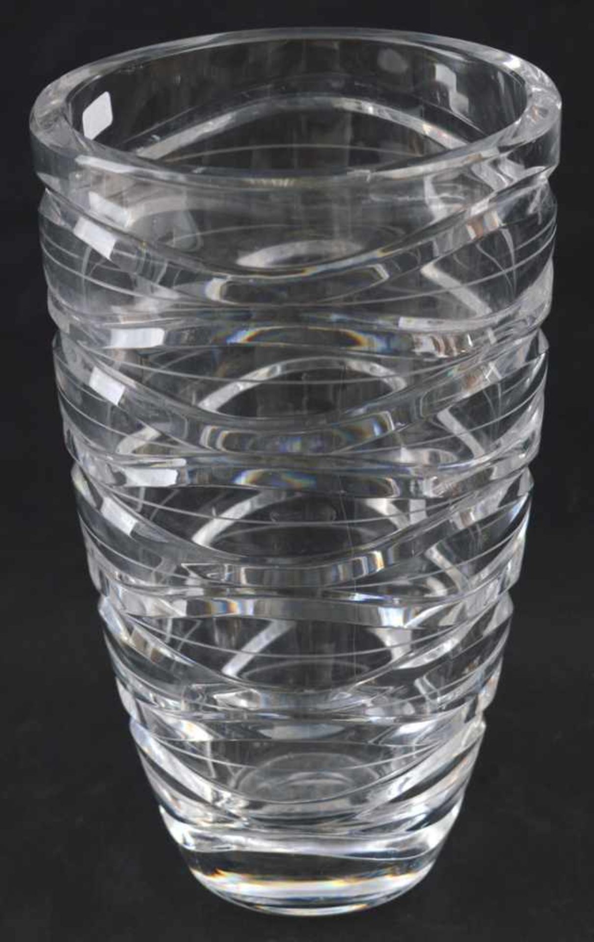 Vase farbl. Glas, rund, verziert, H 24 cm