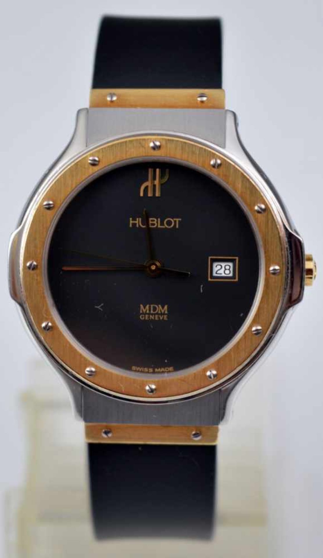 Damenarmbanduhr Hublot MDM Stahlgold, Kautschukarmband, mit Datumsanzeige, FM Hublot