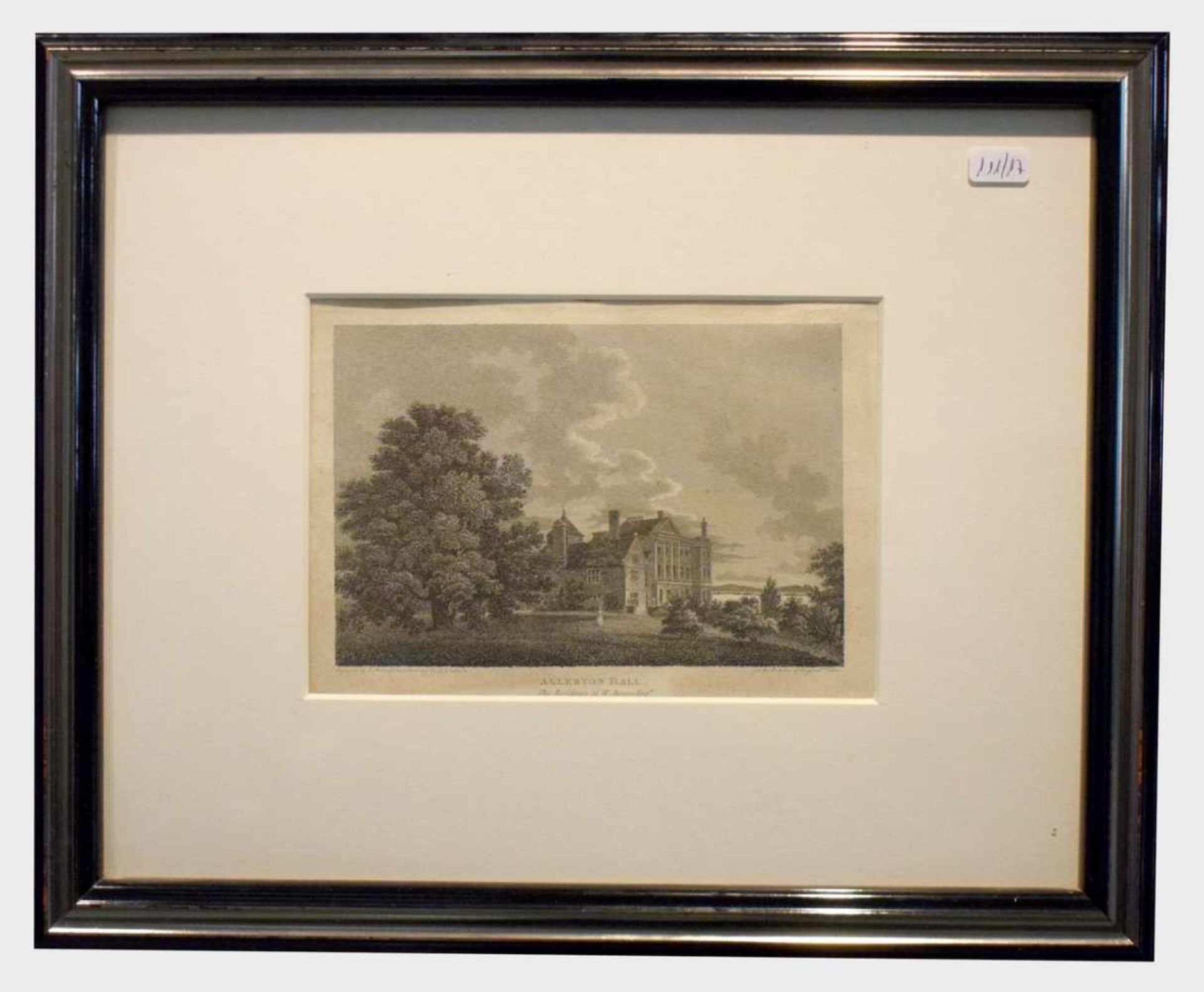 Stahlstich Ansicht von Allerton Hall, 12 X 16 cm, Rahmen, England, 19. Jh.