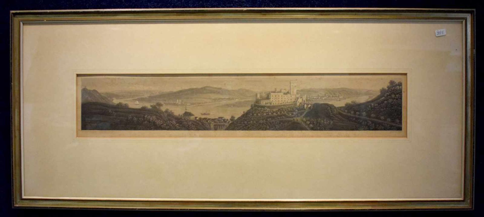 Panoramastich Ansicht von Stolzenfels, der Lahnmündung und Teilansicht von Koblenz, 11 X 54 cm,