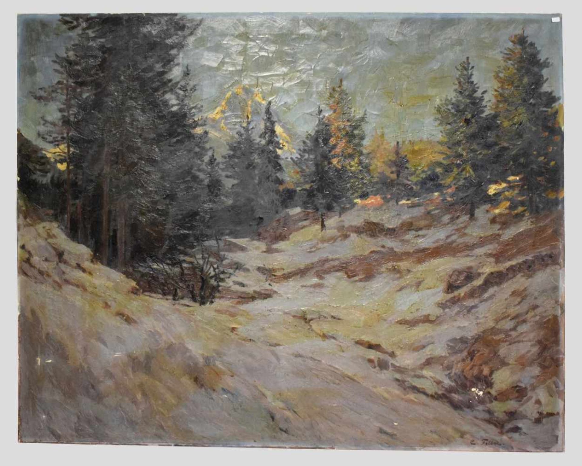 Carl Felber 1880-1932, Wettersteinspitze, im Vordergrund Tal mit Tannen, Öl/Lwd., u.r.sign., 101 X