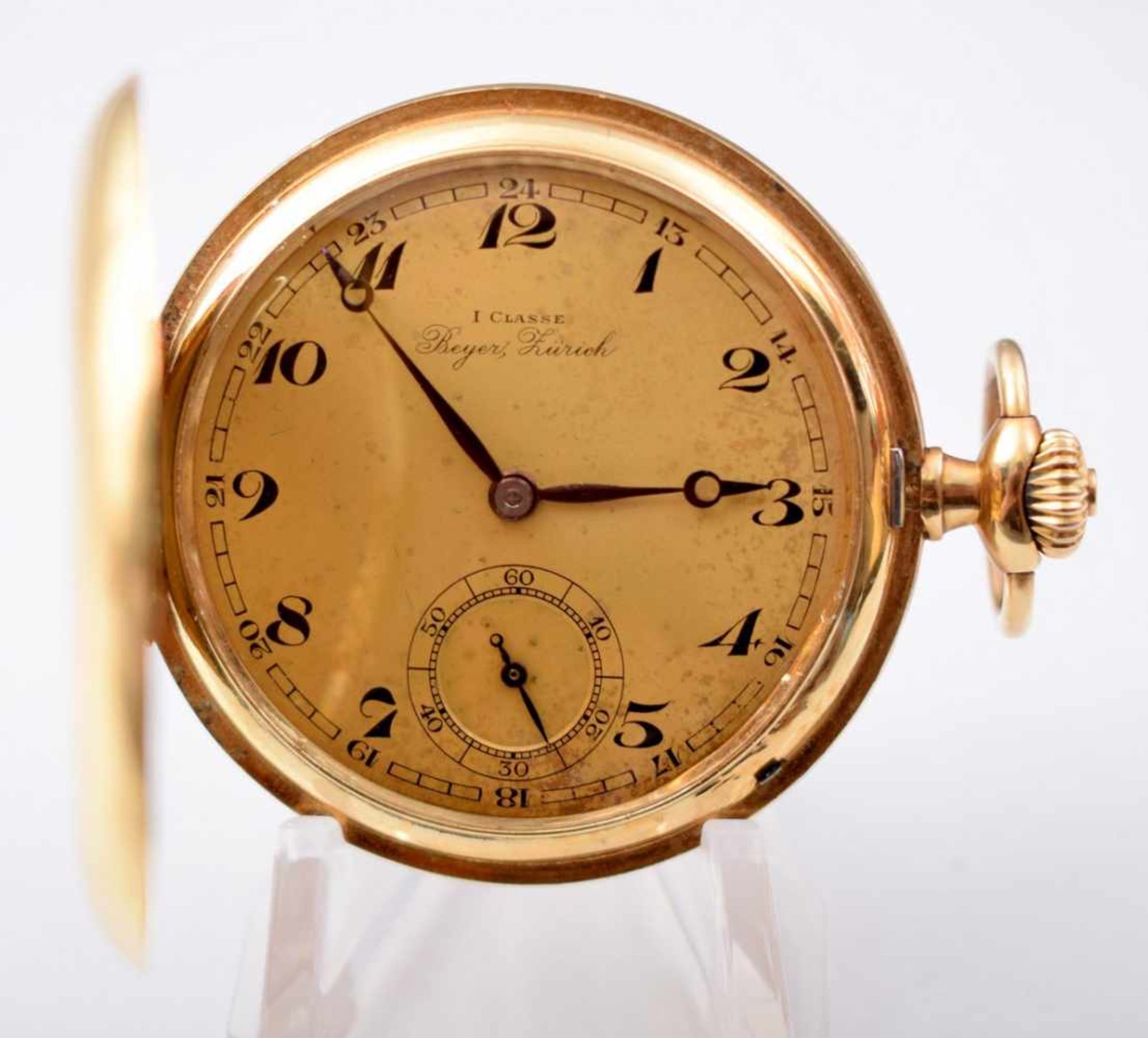 Herrentaschenuhr 18 kt. Gelbgold, Zifferblatt mit arabischen Zahlen, Schweiz, um 1920