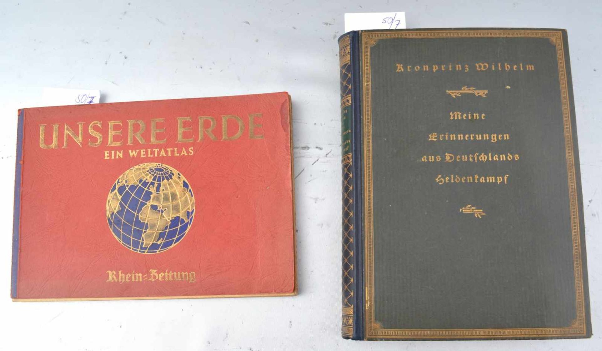 Zwei Bücher "Meine Erinnerungen aus Deutschlands Heldenkampf" von Kronprinz Wilhelm und "Unsere