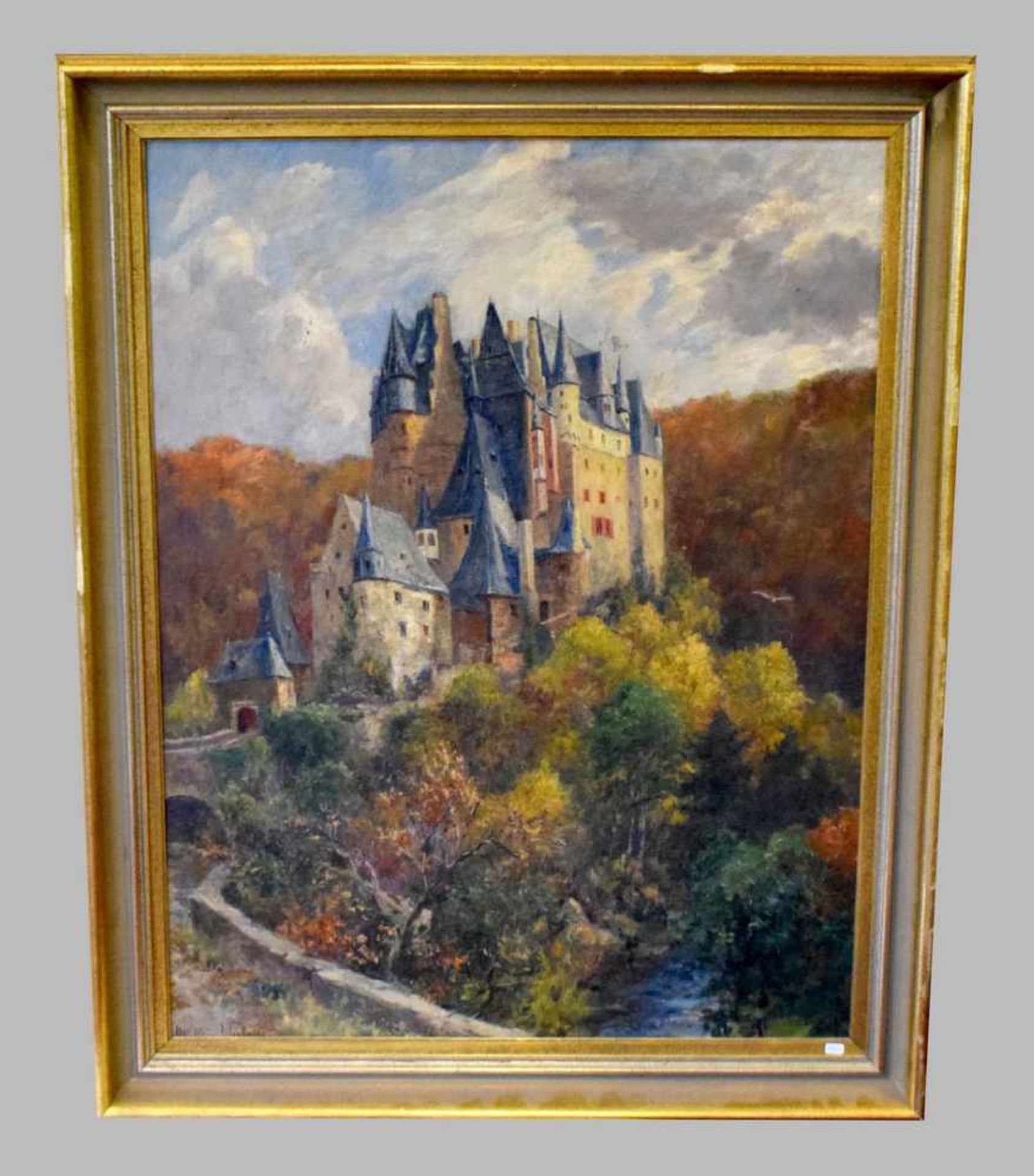 Peter Paul Müller-Werlau 1864 Werlau/St. Goar, Ansicht der Burg Eltz im Spätsommer, im Vordergrund