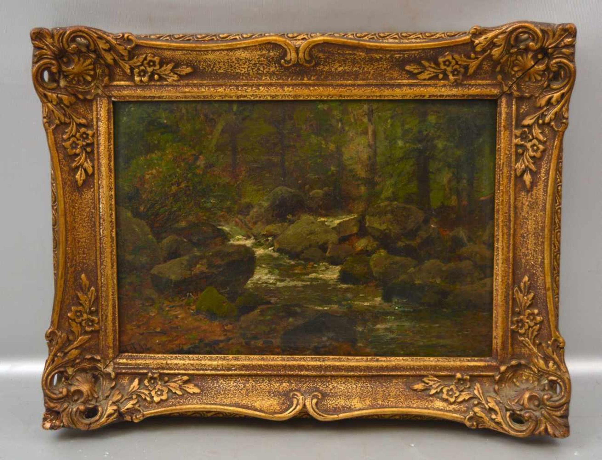 Heinrich Hartung III 1851-1919 Koblenz, Bachlauf im Wald, Öl/Holz, u.l.monogr. und dat. 92, 24 X