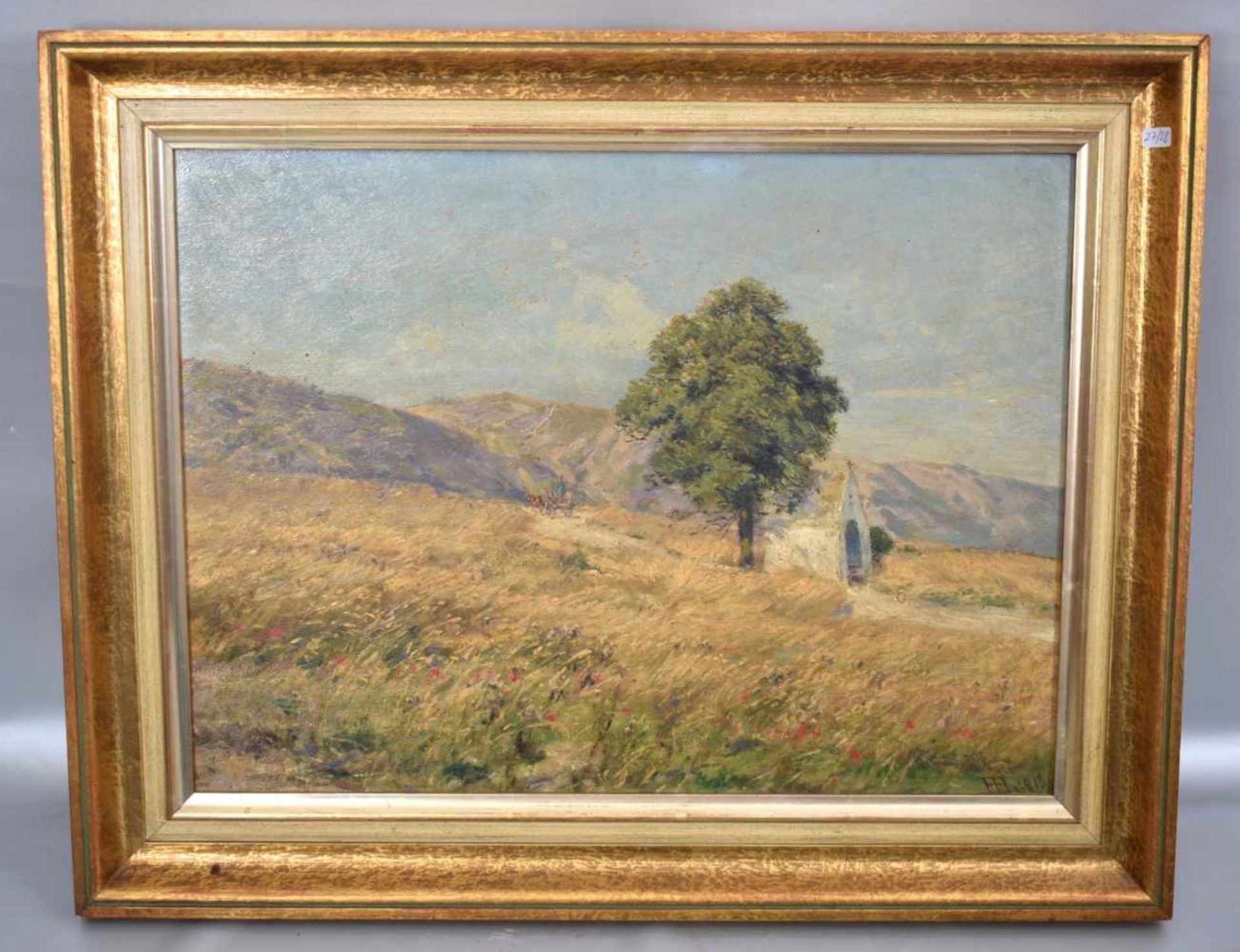 Heinrich Hartung III 1851-1919 Koblenz, Sommertag, blühender Baum mit Heiligenhäuschen am Weg, im