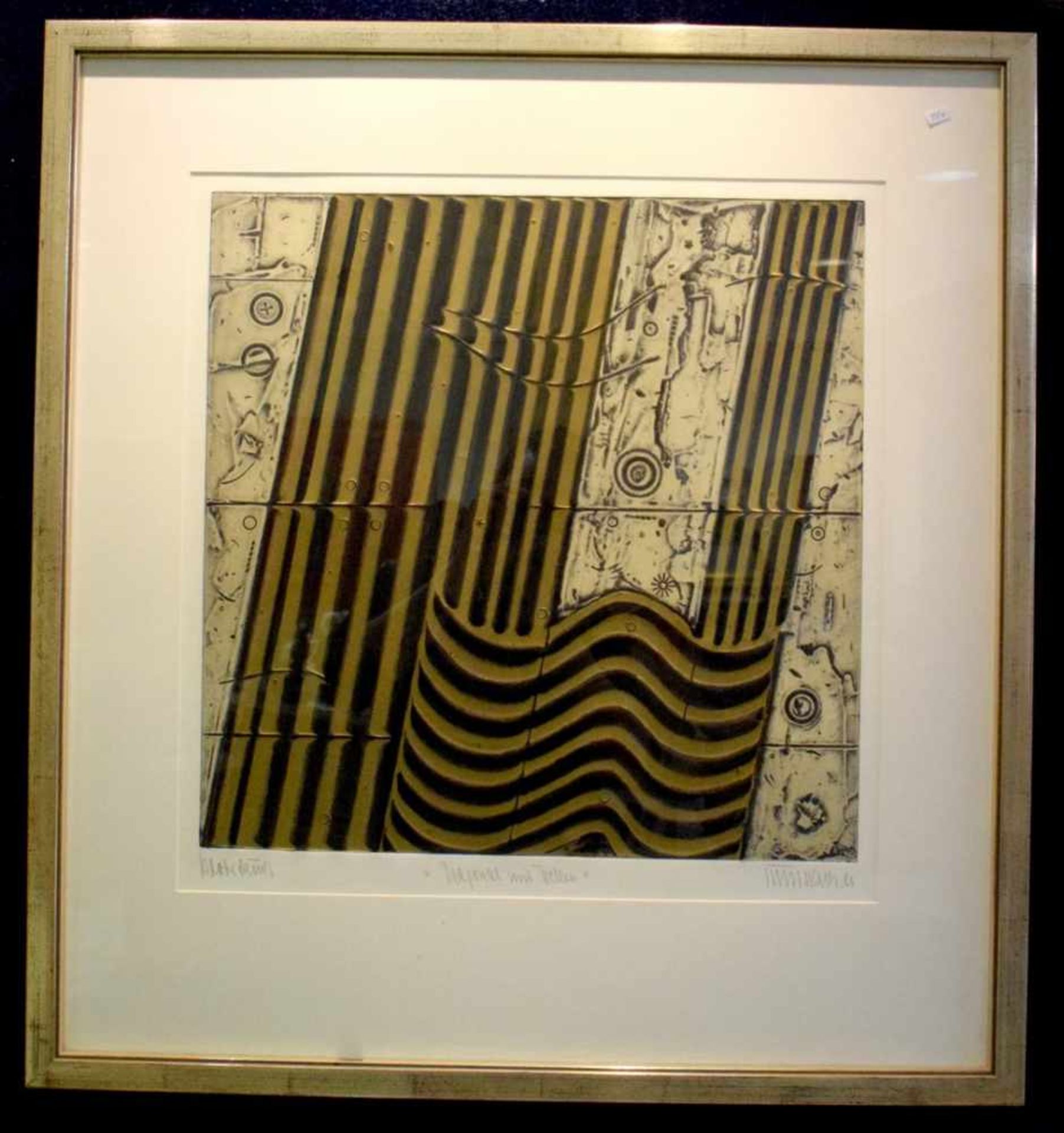 Lithografie Diagonale und Wellen, u.r.sign. und dat. 1980, 48 X 50 cm, im silberfarbenen Rahmen