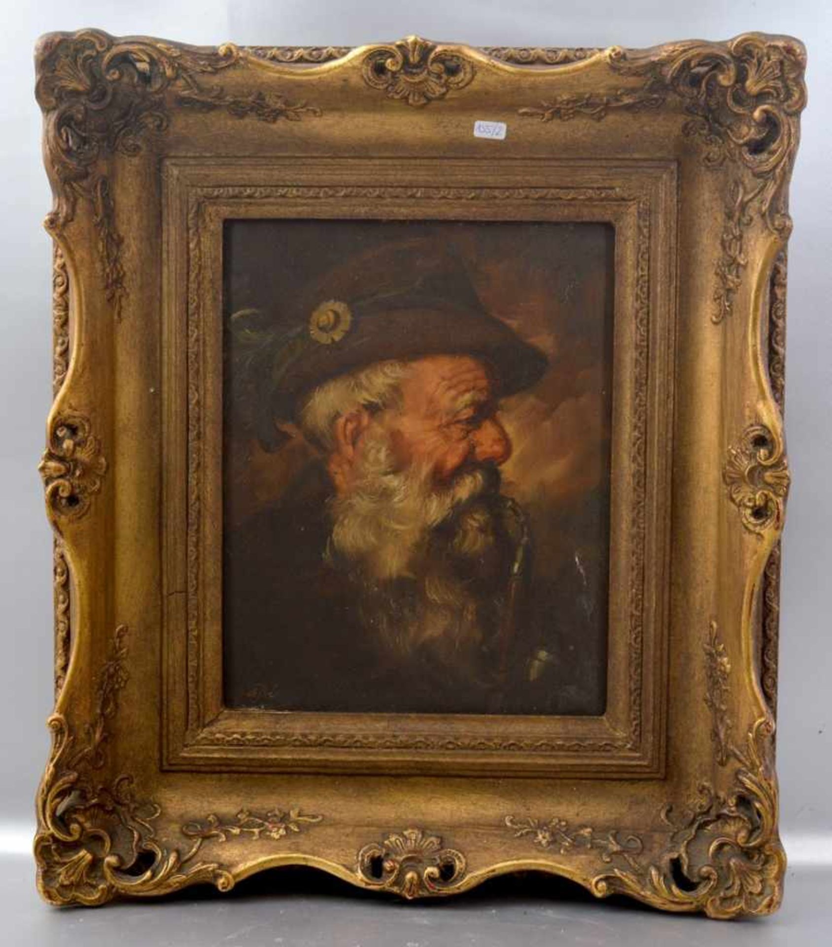 Unbekannter Maler um 1920, Portrait eines bärtigen Herrn mit Pfeife und Hut, Öl/Lwd., u.r.sign. de