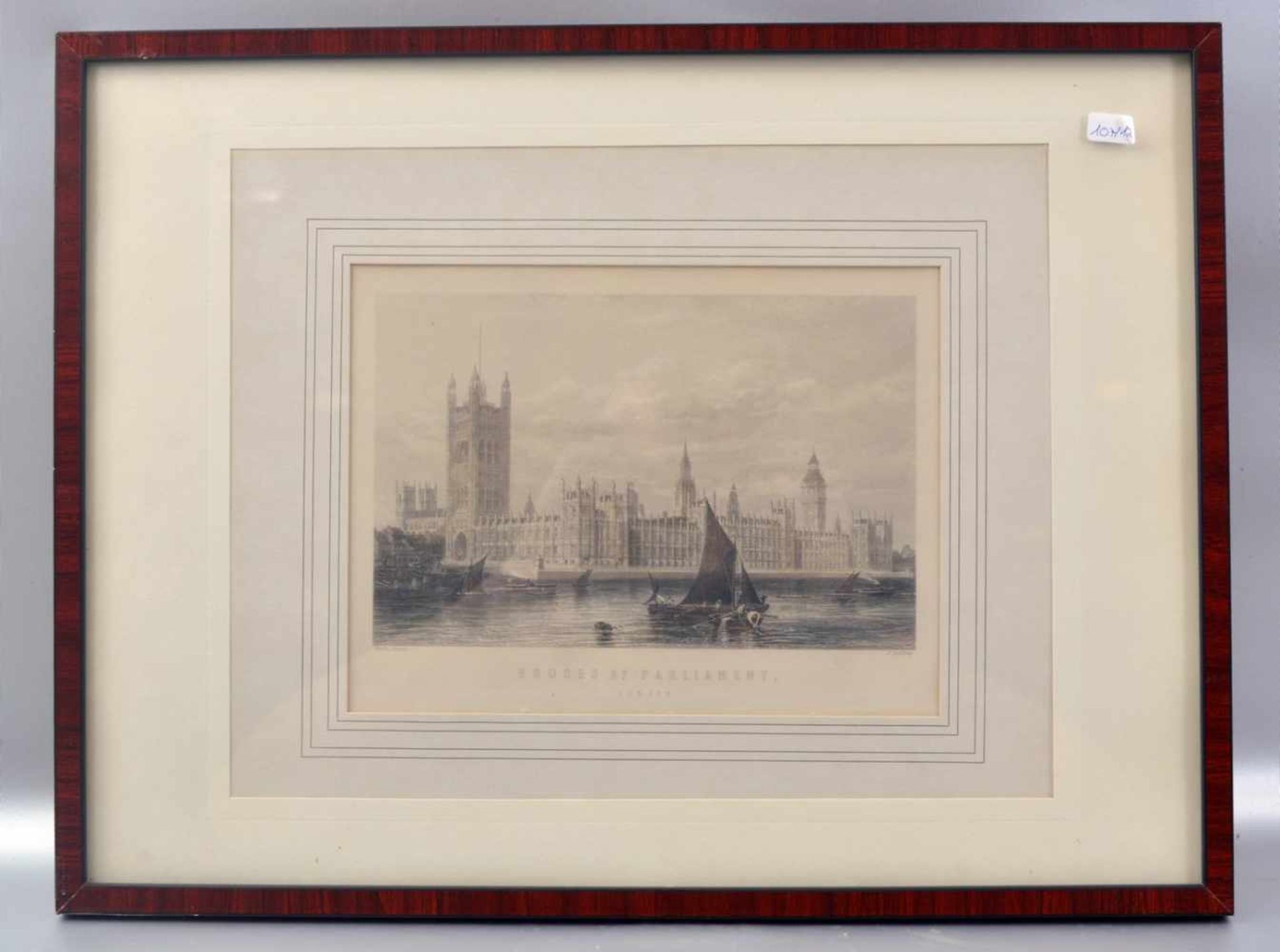 Stahlstich Londoner Parlament, Blattgröße 16 X 21 cm, im Rahmen, 19. Jh.