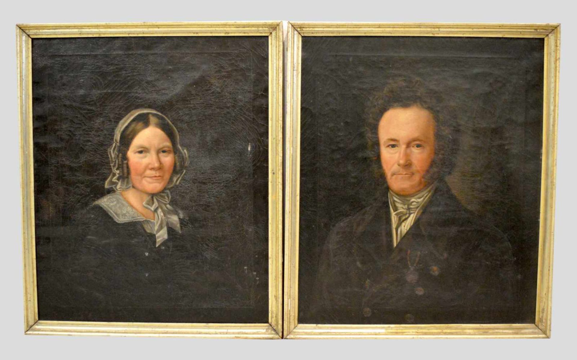 Unbekannter Maler paar Portraits, Otto Rieff (1794-1867) und seine Gattin geb. Duftling (1802-1878),