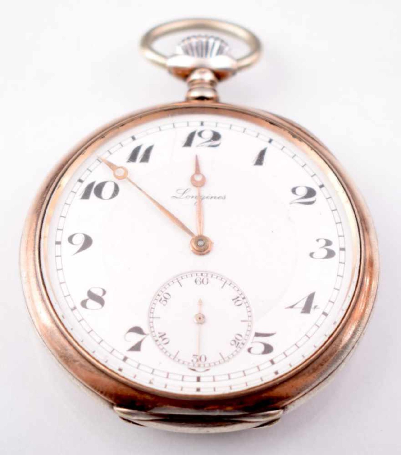 Herrentaschenuhr 800er Silbergehäuse, Emailzifferblatt mit arabischen Zahlen, FM Longines, um 1900