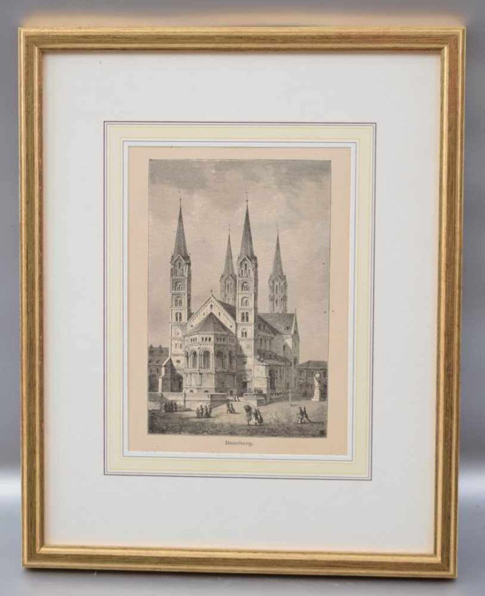 Holzschnitt Ansicht vom Bamberger Dom, 14 X 19 cm, Rahmen