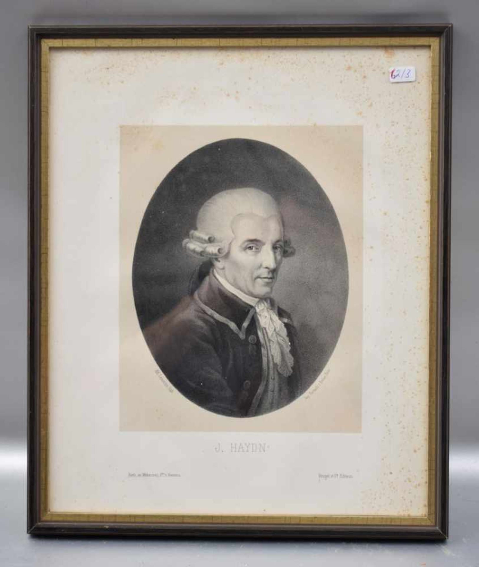 Stahlstich Portrait des Komponisten Joseph Haydn, 17 X 21 cm, Rahmen, 19. Jh.