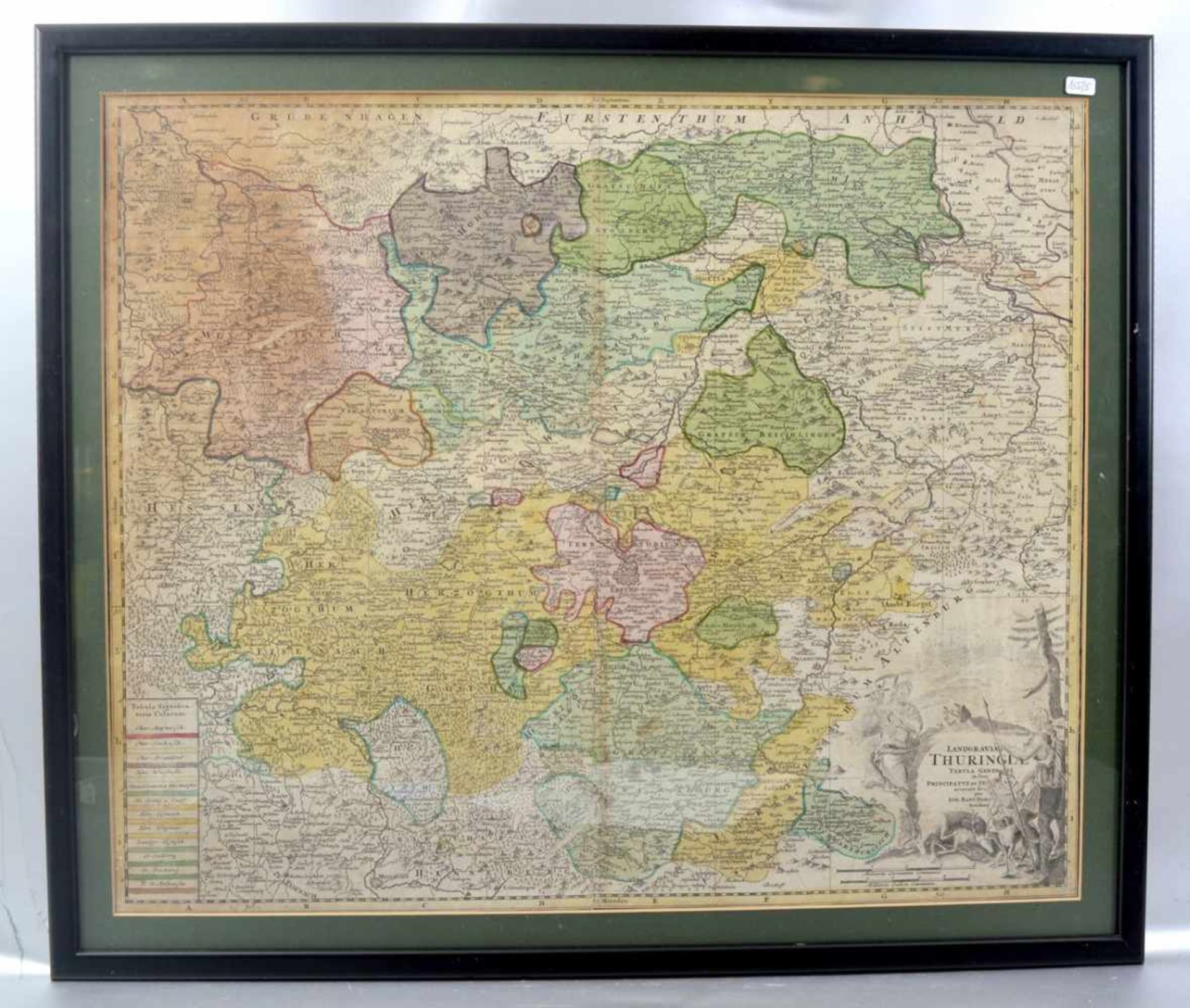 Landkarte Teilansicht von Thüringen, Hessen und Gotha, coloriert, 48 X 58 cm, Rahmen, um 1800