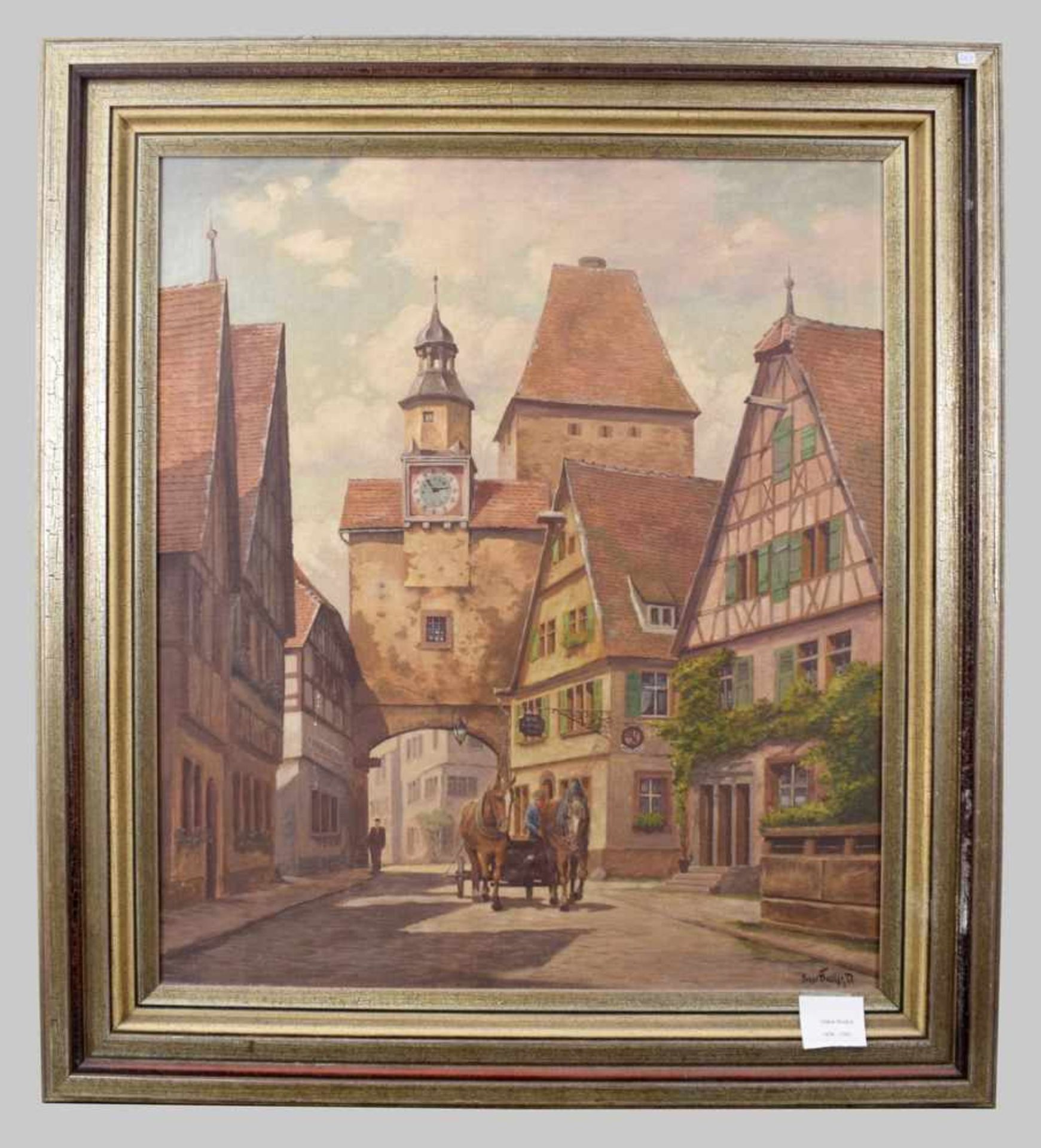 Oskar Becker 1898-1982, Teilansicht von Rothenburg ob der Tauber, mit Pferdefuhrwerk, Öl/Lwd., u.r.