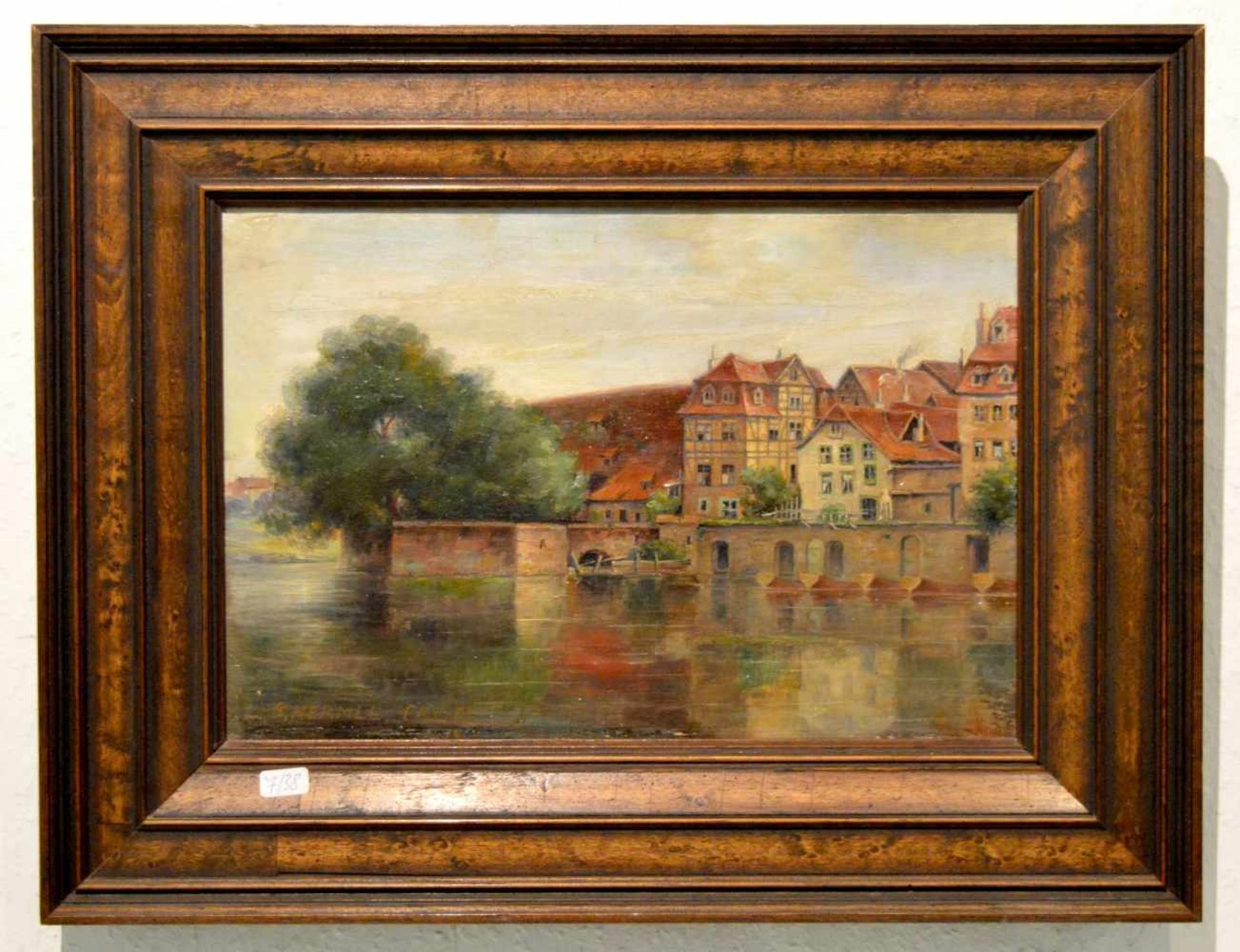 S. Hermle dat. 1910, Ansicht von Kassel mit Flusslauf, Öl/Lwd., u.l.sign. und dat., 20 X 30 cm,