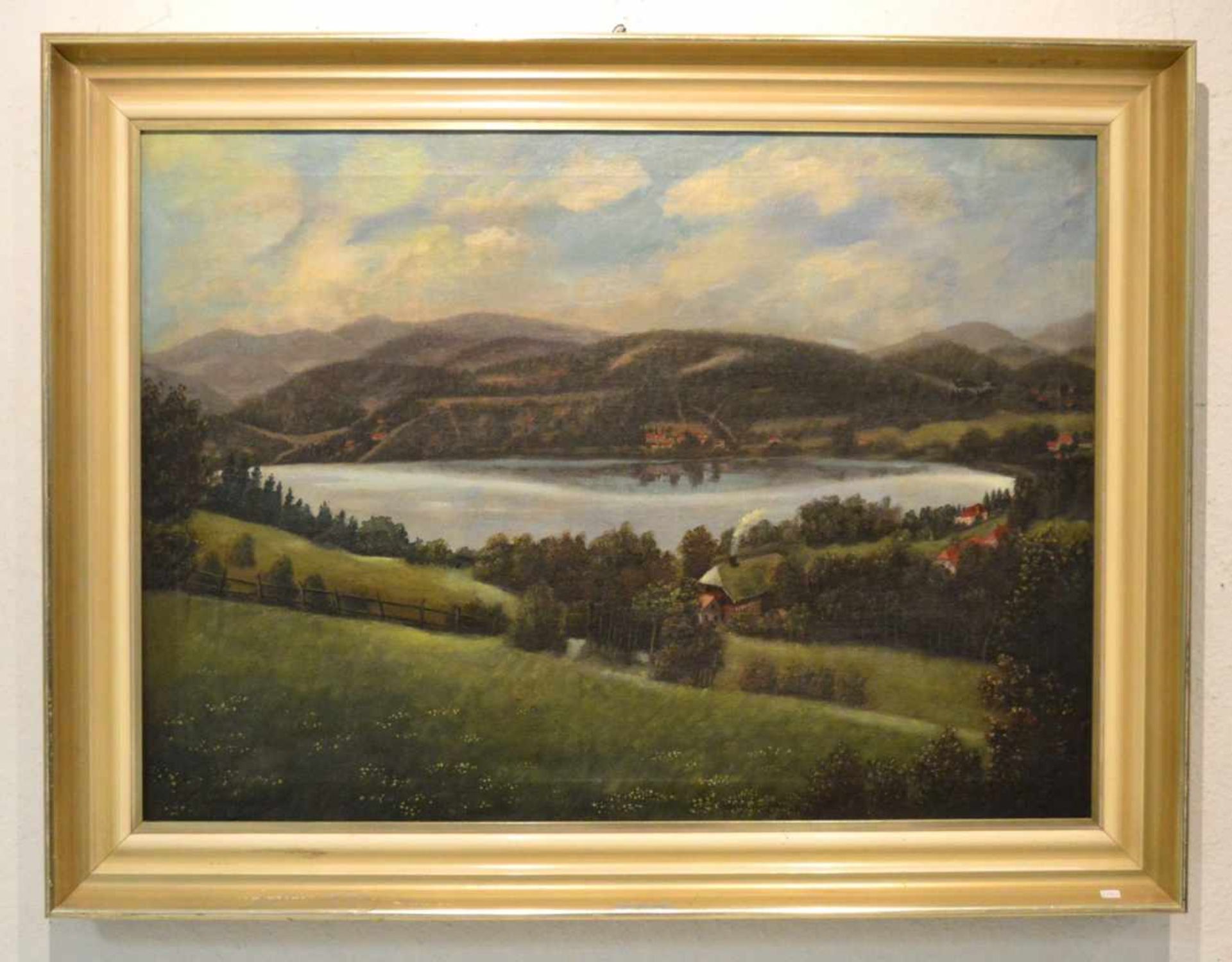 W. Traugott Anfang 20. Jh., Ansicht vom Titisee in sommerlicher Landschaft mit Häusern, Öl/Lwd., u.