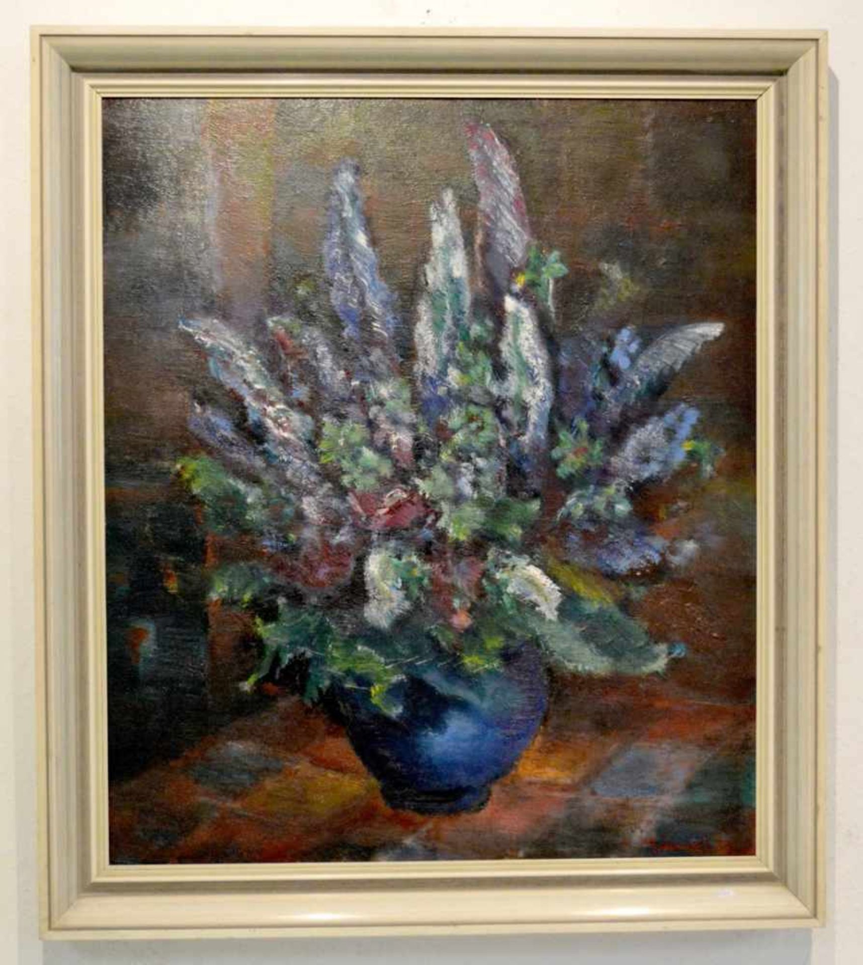 Adam Münch 1886 Lahr/Hunsrück-1970 Koblenz, bunter Blumenstrauß in blauer Vase, Öl/