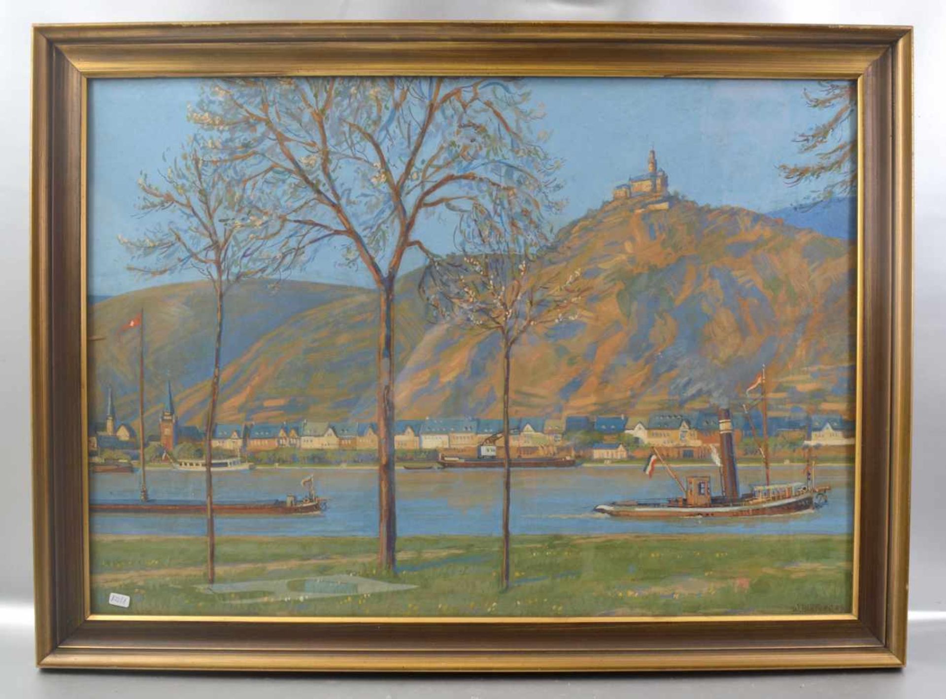 Aquarell Ansicht von Braubach mit der Marksburg im Frühling, u.r.sign. W. Hartung (Willi Hartung