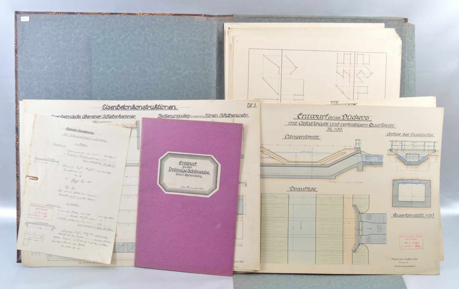 Mappe mit technischen Zeichnungen Berechnungen, 20er Jahre