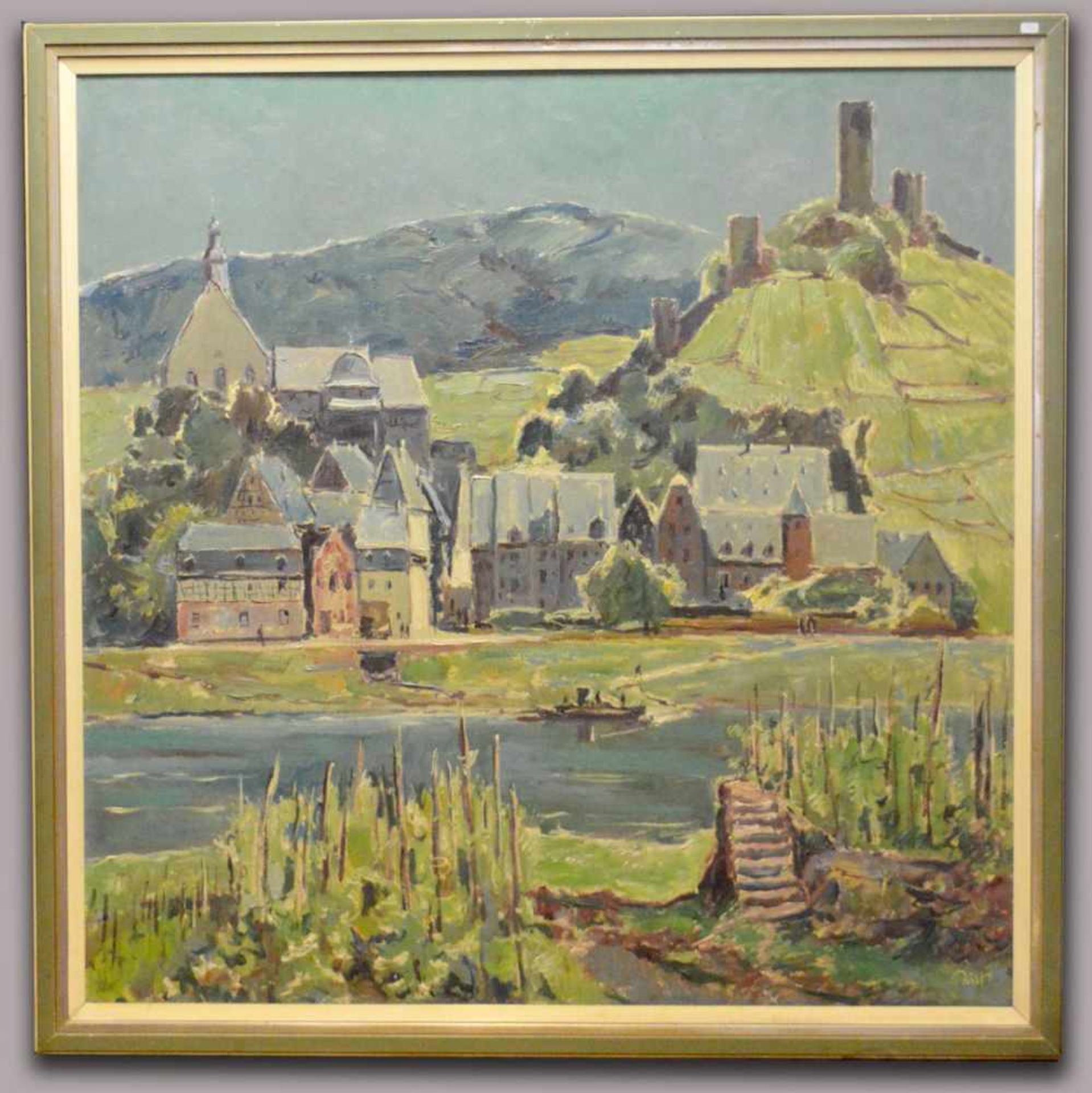 Karl Graef Koblenzer Maler des 20. Jh., Ansicht von Beilstein an der Mosel, im Vordergrund