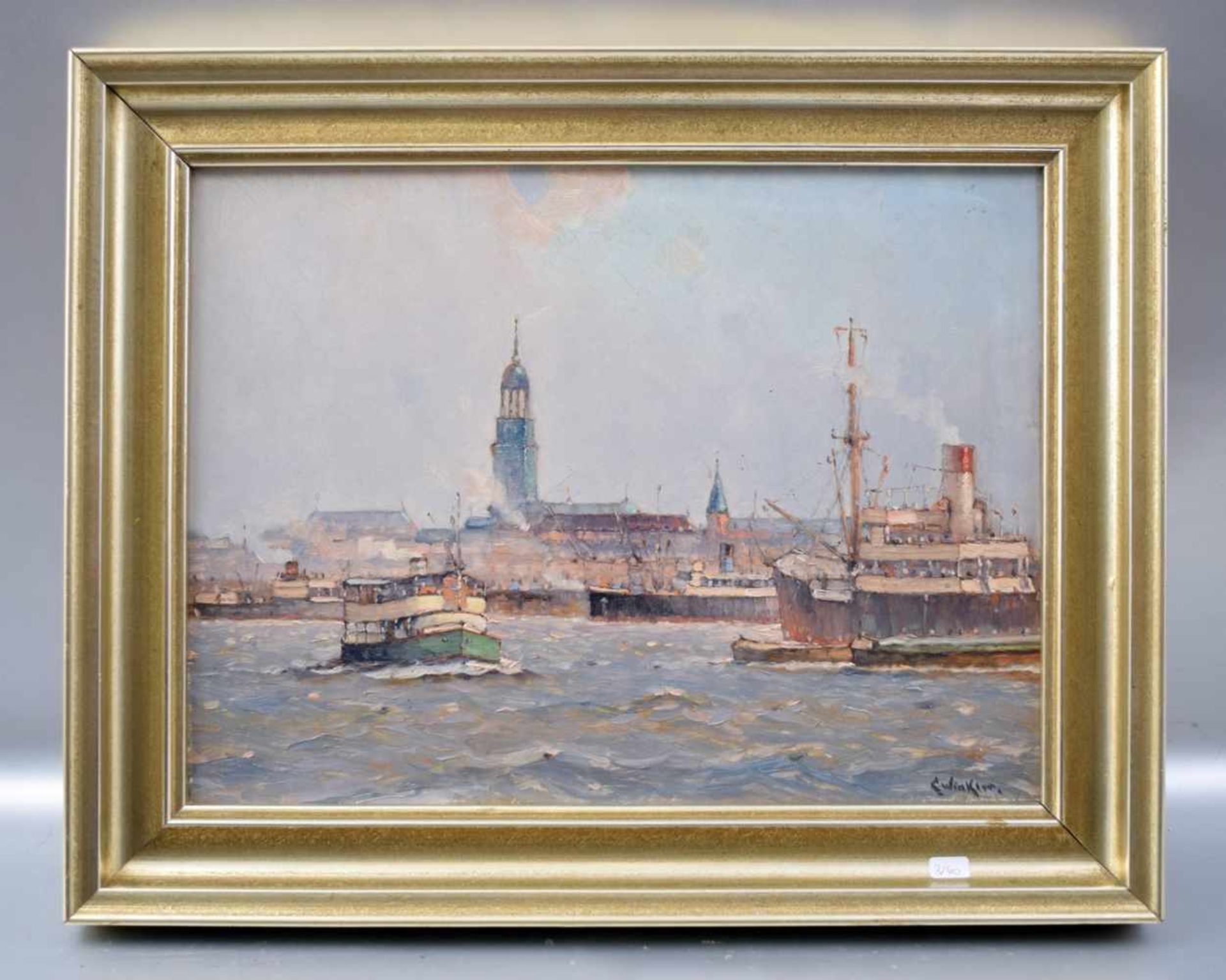 Winkler-Hagedorn geb. 1897, Ansicht vom Hamburger Hafen, Öl/Hartfaserplatte, u.r.sign., 30 X 40