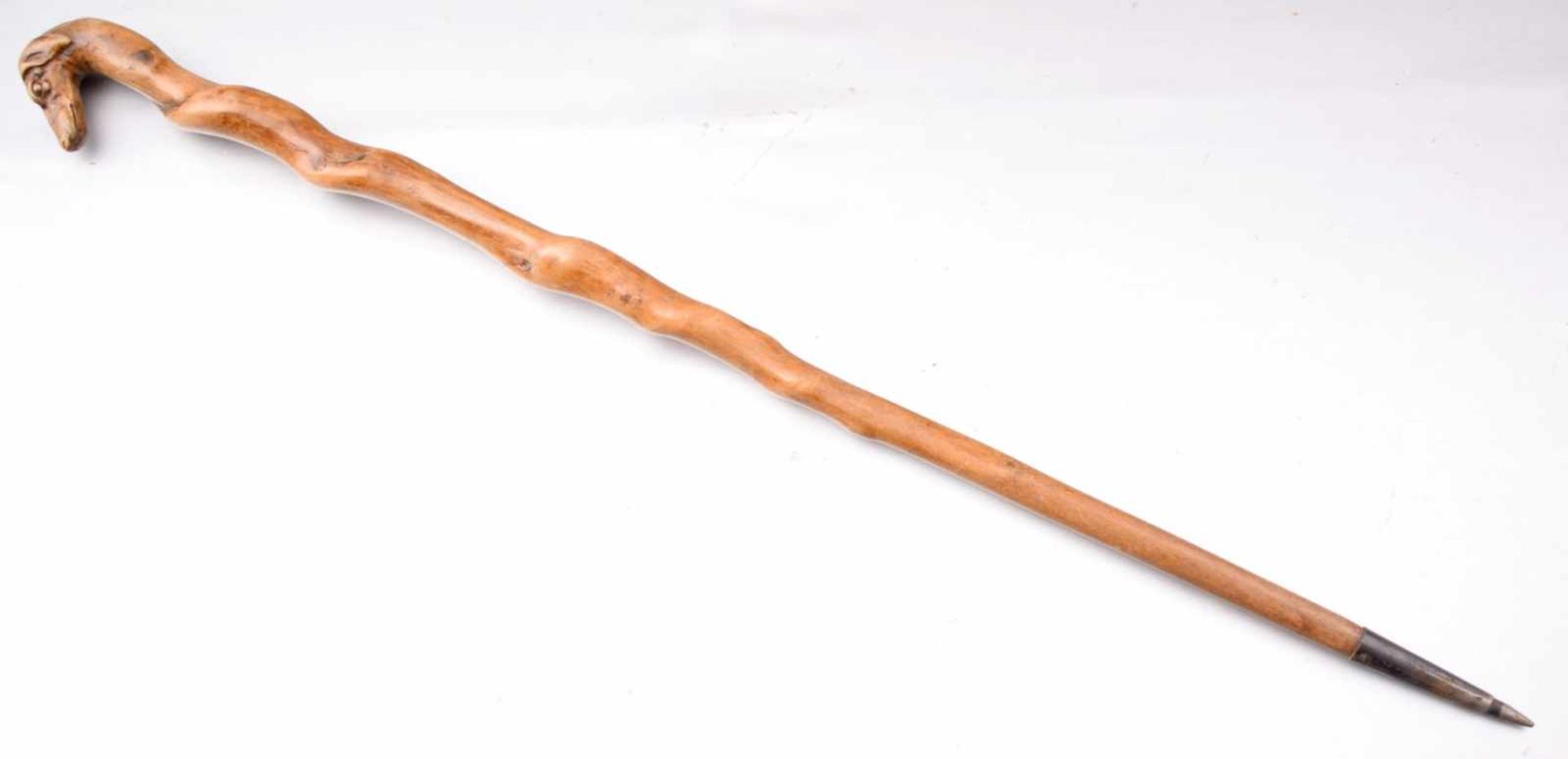 Spazierstock Hartholz, geschnitzt, Griff in Form eines Hundekopfes, L 87 cm