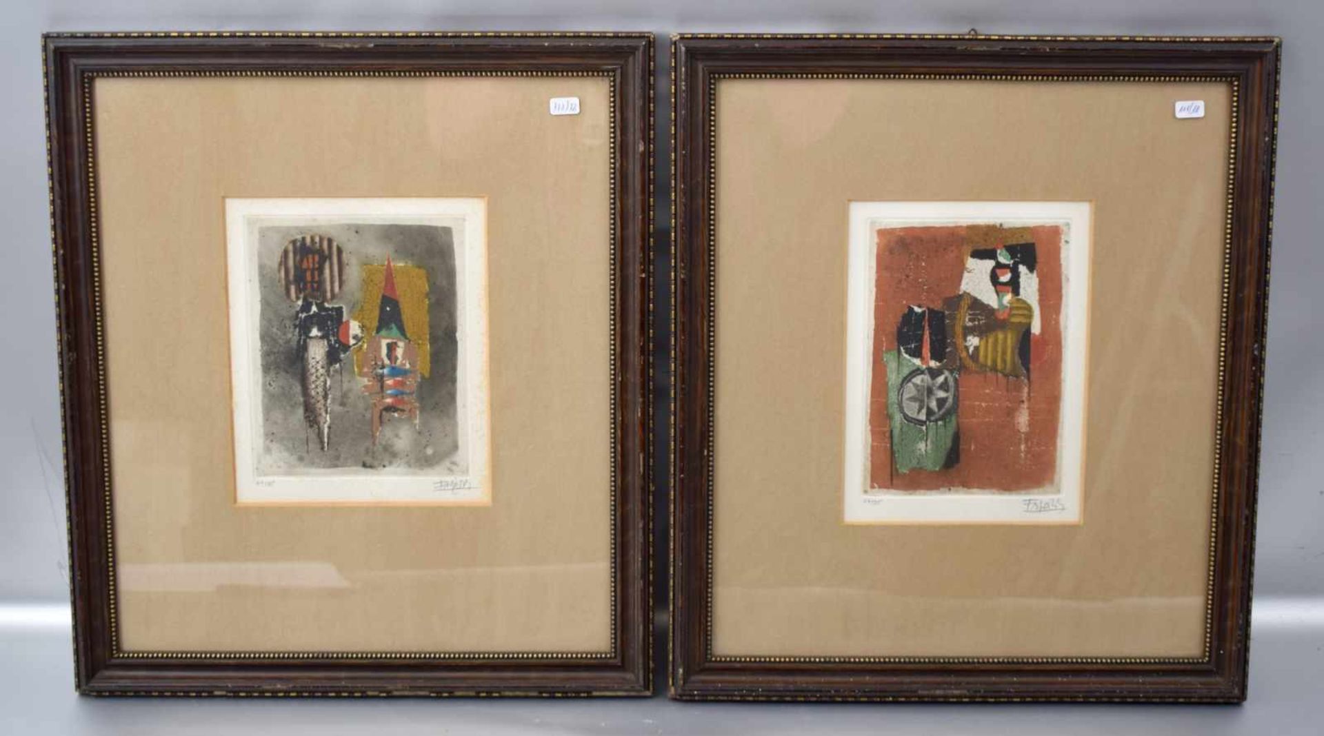 Zwei Radierungen ohne Titel, abstrake Darstellungen, 47 von 95, u.r.sign., 14 X 18 cm, Rahmen