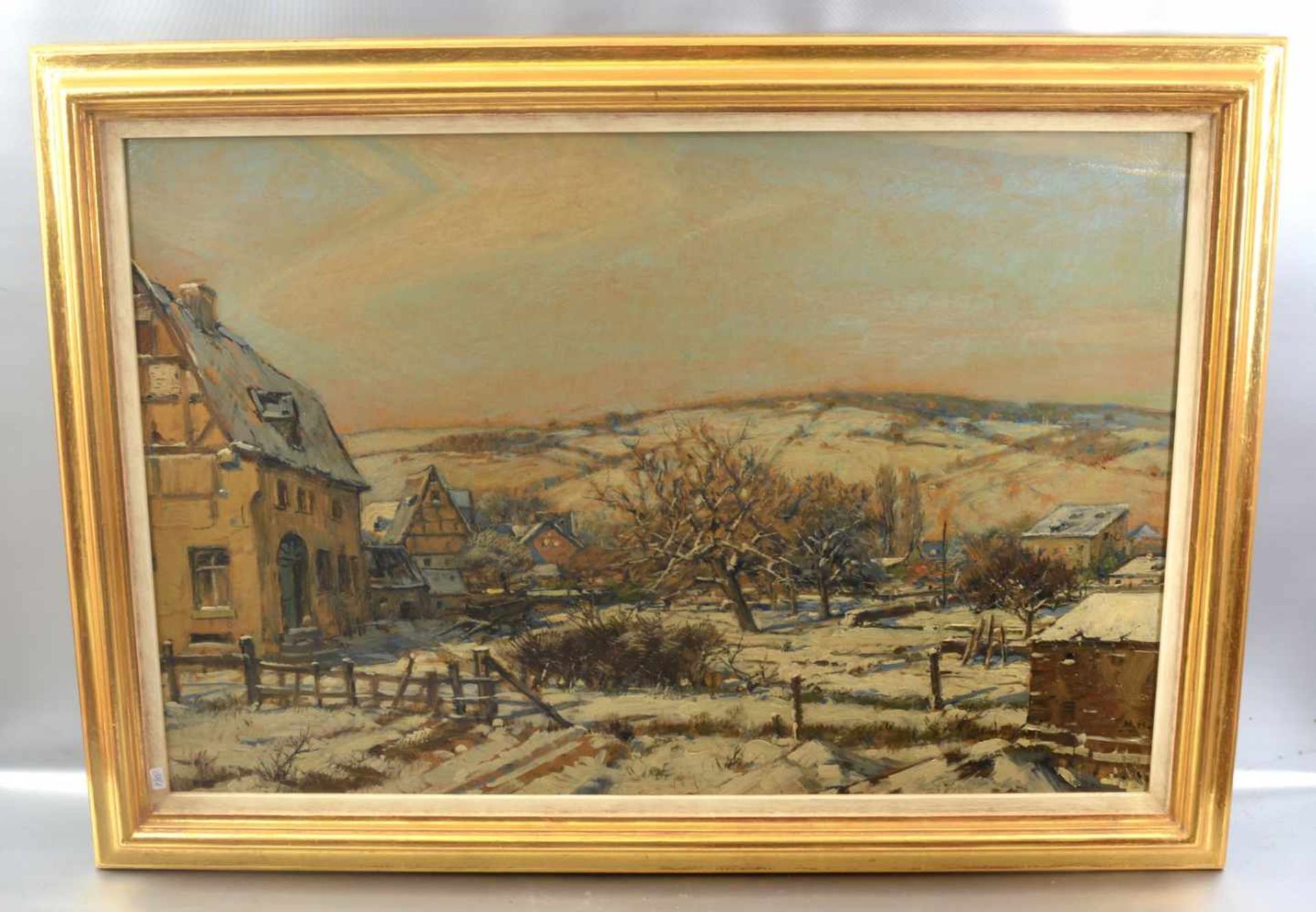 Heinrich Hartung IV. 1888-1966 Koblenz, Teilansicht eines verschneiten Dorfes mit alten
