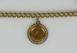 Armkette Kette und Fassung in 18ct GG; Goldmünze Napoleon III, 20 Franc 1854; zus. 38g;