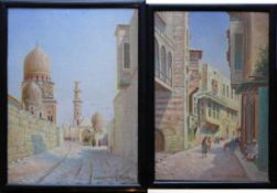 Rockholtz, Gustav (1869 Witten/Westfalen - 1938 Stockach) 2 Kairo-Ansichten; "Straßenszene mit