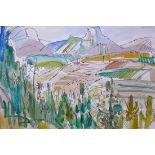 Sauerbruch, Hans (1910 Marburg - 1996 Konstanz) "Landschaft in der Provence" bei Grasse; Aquarell