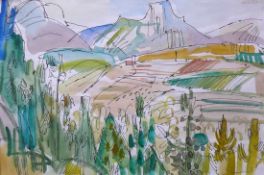 Sauerbruch, Hans (1910 Marburg - 1996 Konstanz) "Landschaft in der Provence" bei Grasse; Aquarell