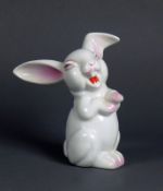 Sitzender Hase (Rosenthal, 1.H.20.Jh.) mit lachendem Gesicht; H: 13 cm