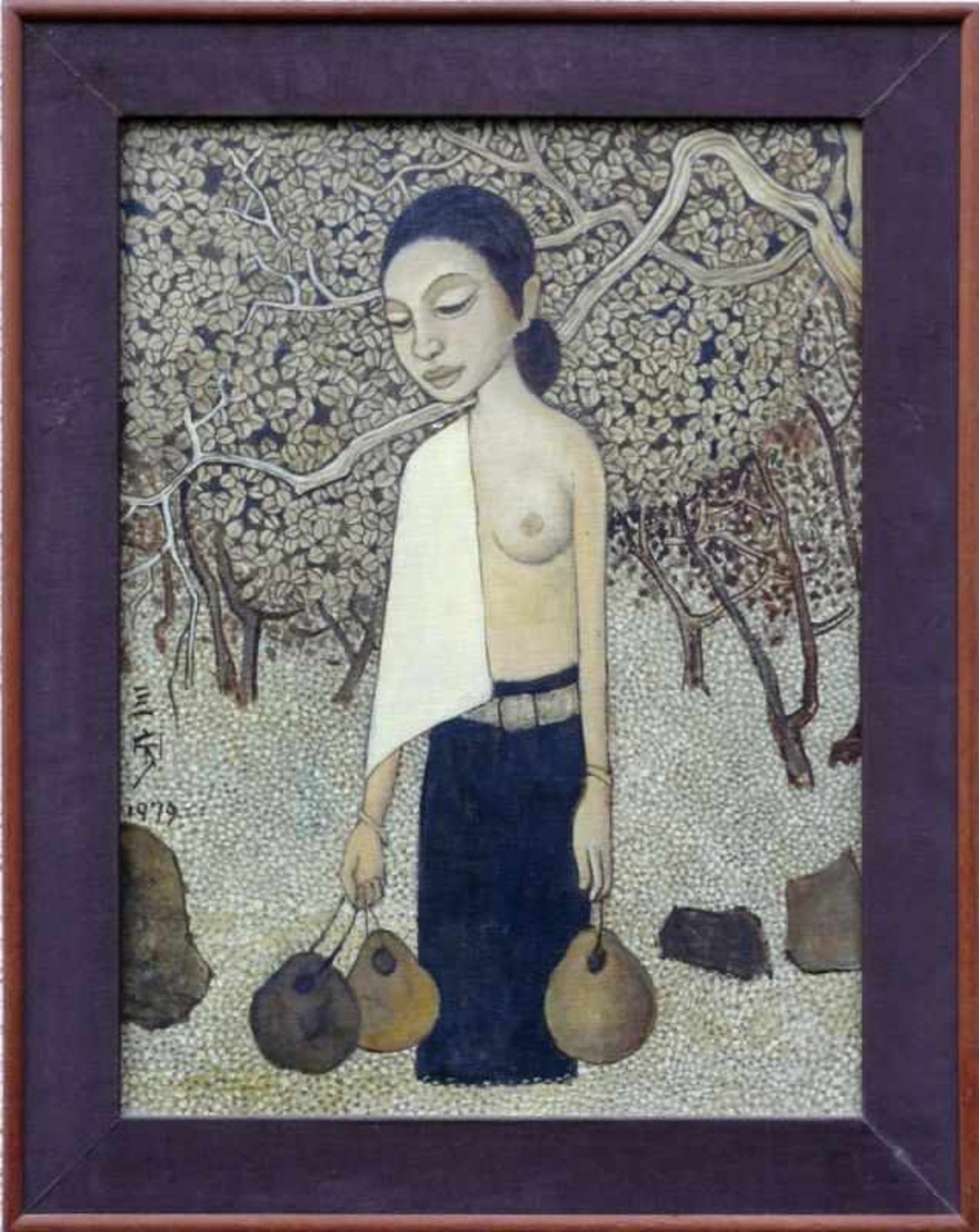 Cheong, Soo Pieng (1917 Amoy/China - 1983 Singapur) "Wasserträgerin (Collecting Water)"; stehende