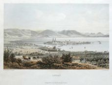 Lindau (19.Jh.) farbige Litho von Jacottet, Verlag Pecht, Constanz; Blick von einer Anhöhe aus auf