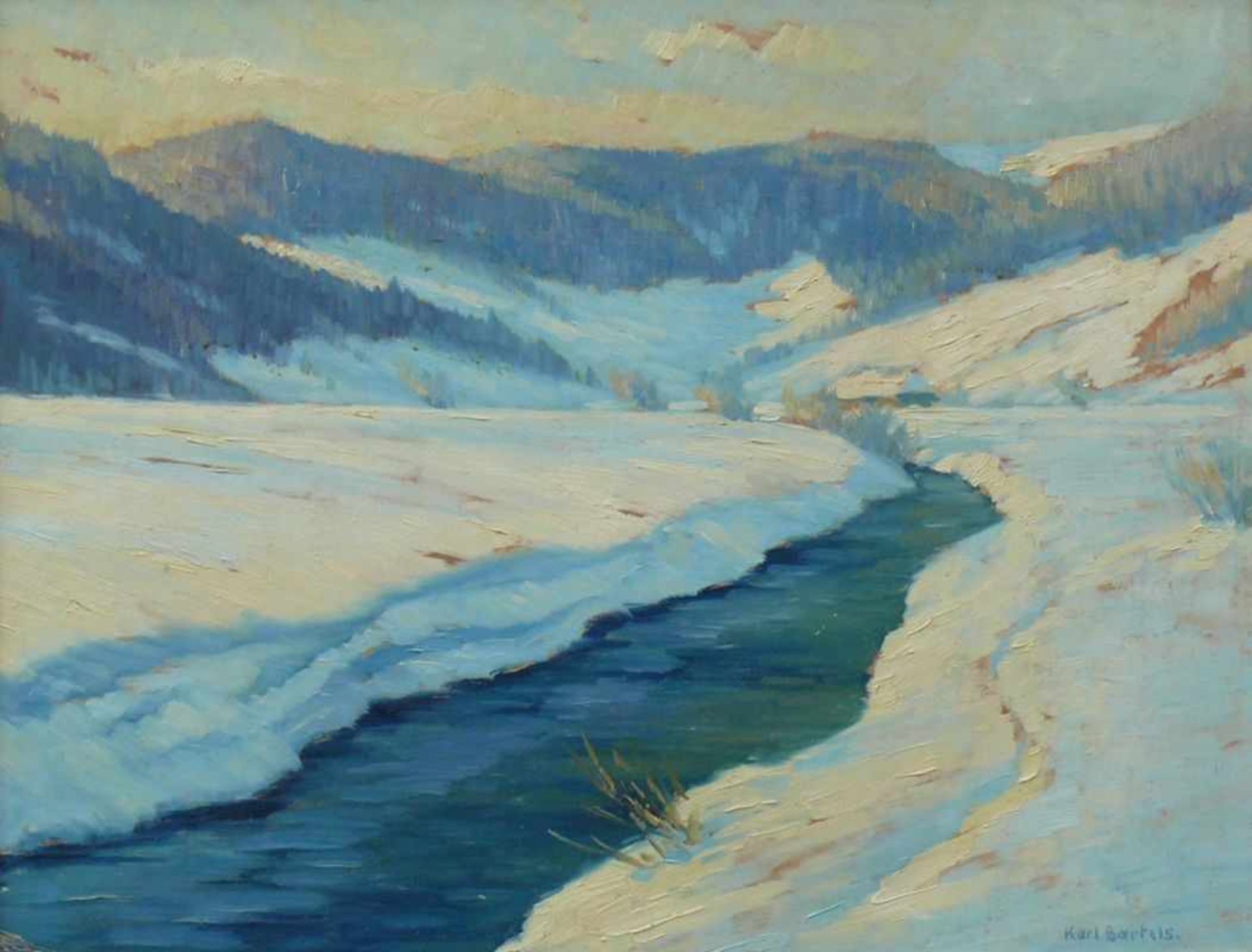 Bartels, Karl (1867 Bielefeld - 1944 Hogschür/Hotzenwald) "Schwarzwald-Winterlandschaft" mit - Bild 2 aus 4