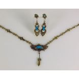 Schmuck-Set (um 1900) 14ct GG (geprüft); bestehend aus: Collier und dazupassenden Ohrhängern in