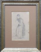 Spitzweg, Carl (München 1808 - 1885) "Junge Frau in Trachtenkleidung" lehnt an eine Stange;