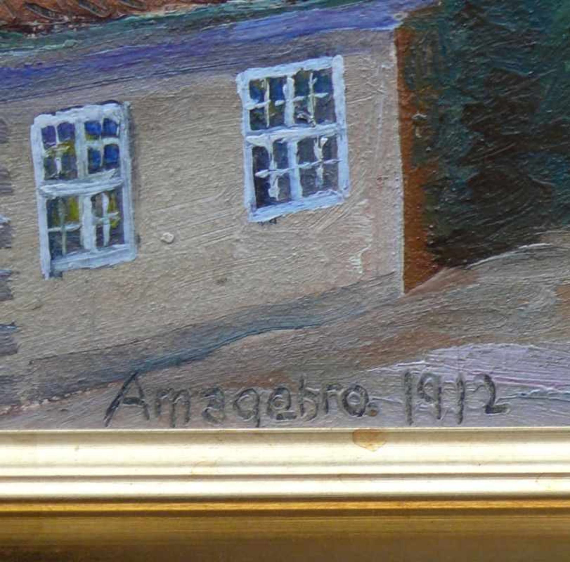 Balké, Charles Théodore (1875 - 1951) "Hüglige Landschaft" mit Häuser am See; ÖL/Karton; sign. und - Bild 3 aus 4