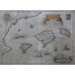 Majorca (Mitte 17.Jh.) die Iberischen Inseln mit Küstenstreifen von Spanien; col. Kupferstich von E.
