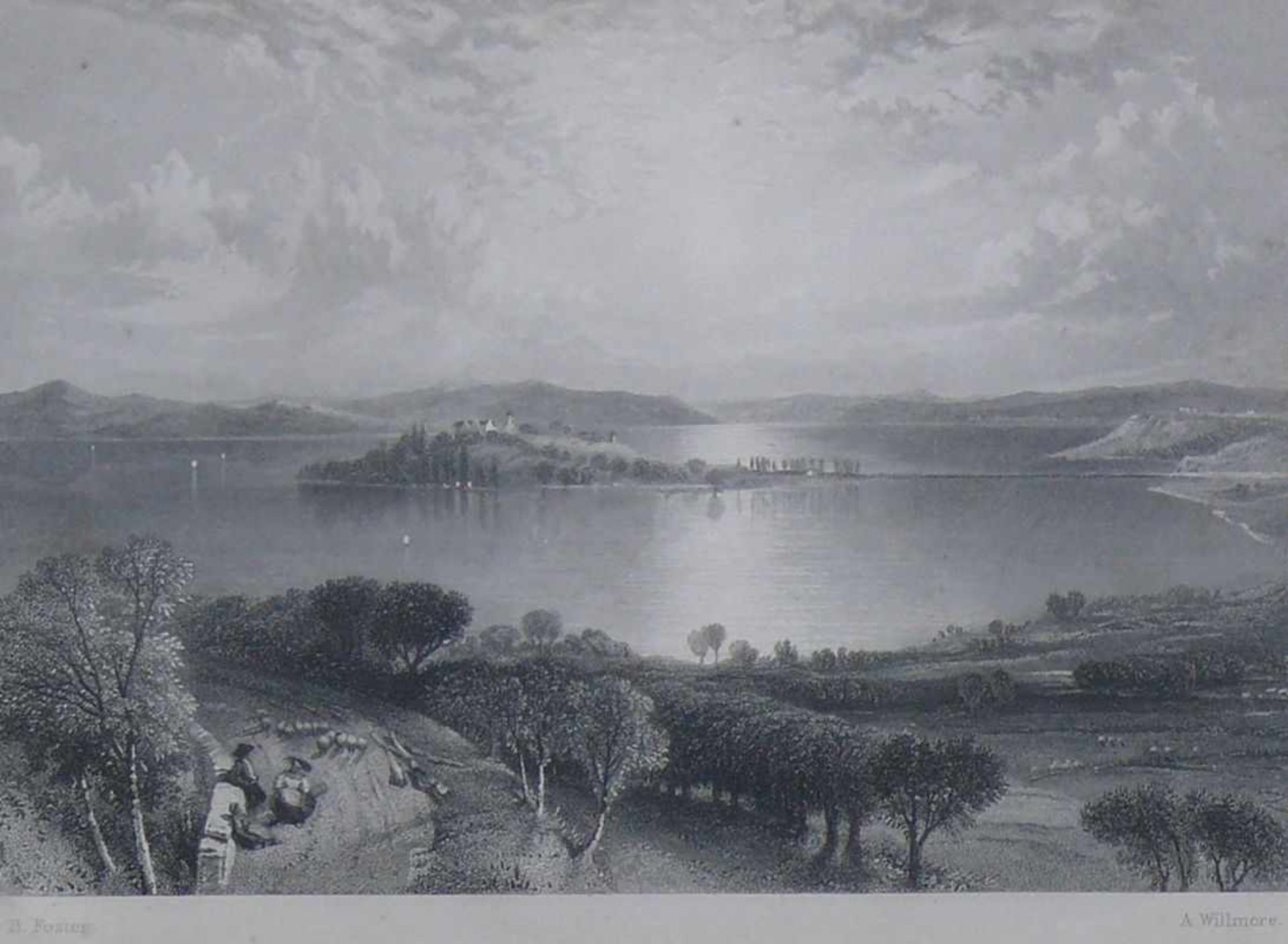 Mainau (Mitte 19.Jh.) "Blick von Westen"; Stahlstich von Foster/Wilmoore; ca. 10 x 15 cm; unter PP - Bild 2 aus 2