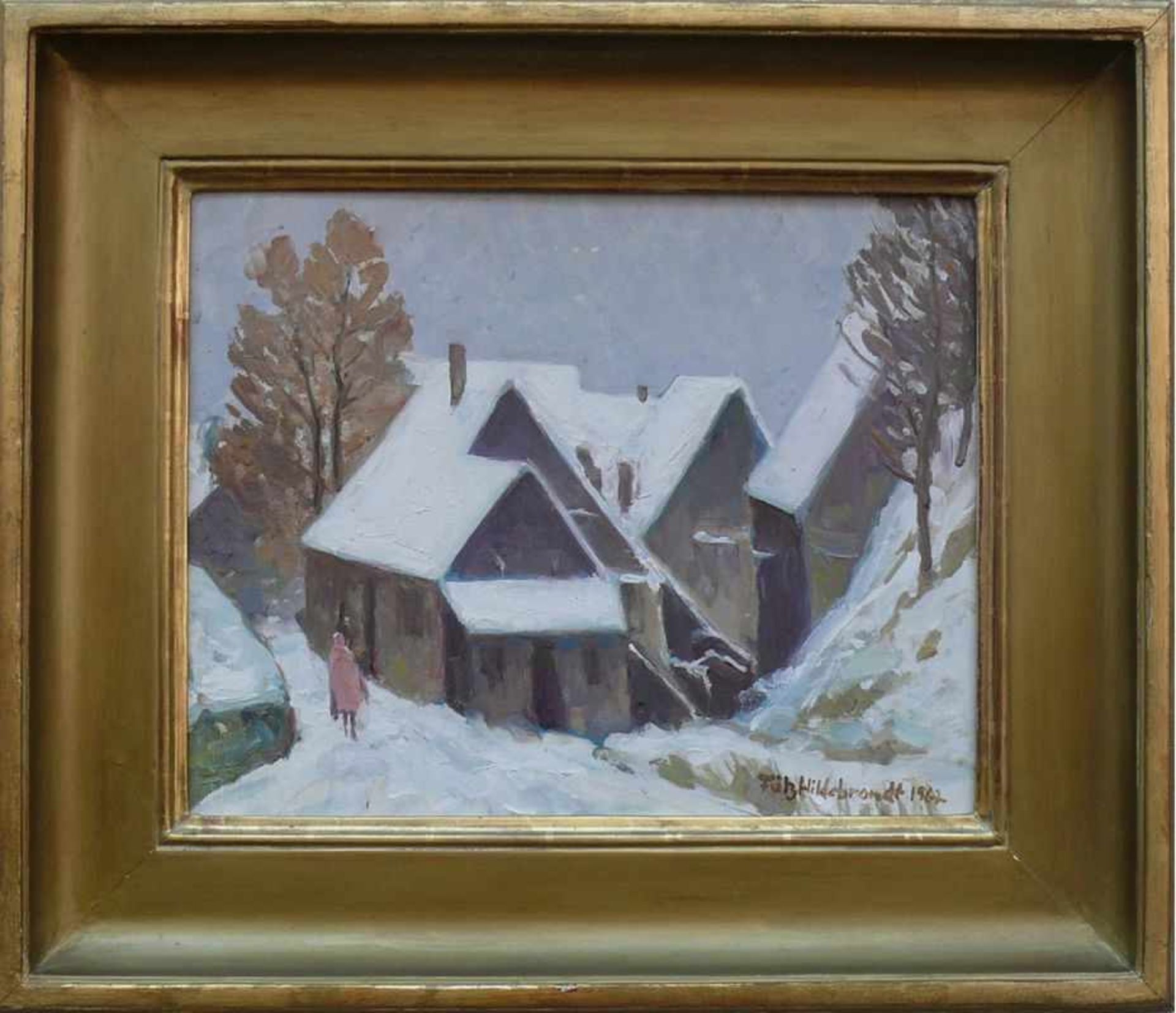 Hildebrandt, Fritz (1878 Quedlinburg - 1970 Konstanz) "Häusergruppe im Winter"; Dorf mit