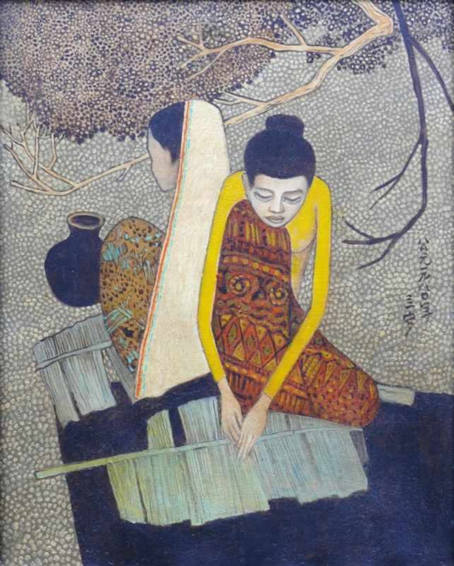 Cheong, Soo Pieng (1917 Amoy/China - 1983 Singapur) "2 sitzende malayische Frauen (Malay Women)"; - Bild 2 aus 8