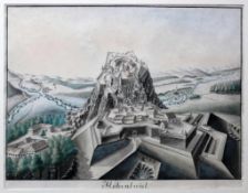 Hohentwiel (um 1800) "Blick auf die Festung Hohentwiel" mit Umgebung aus der Vogelperspektive; vor