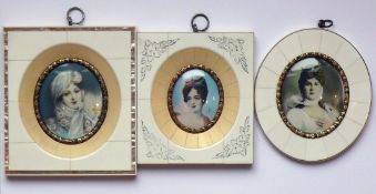 Miniaturist (20.Jh.) 3 div. Damenportraits; jeweils Mischtechnik/Elfenbein; in unterschiedlichen